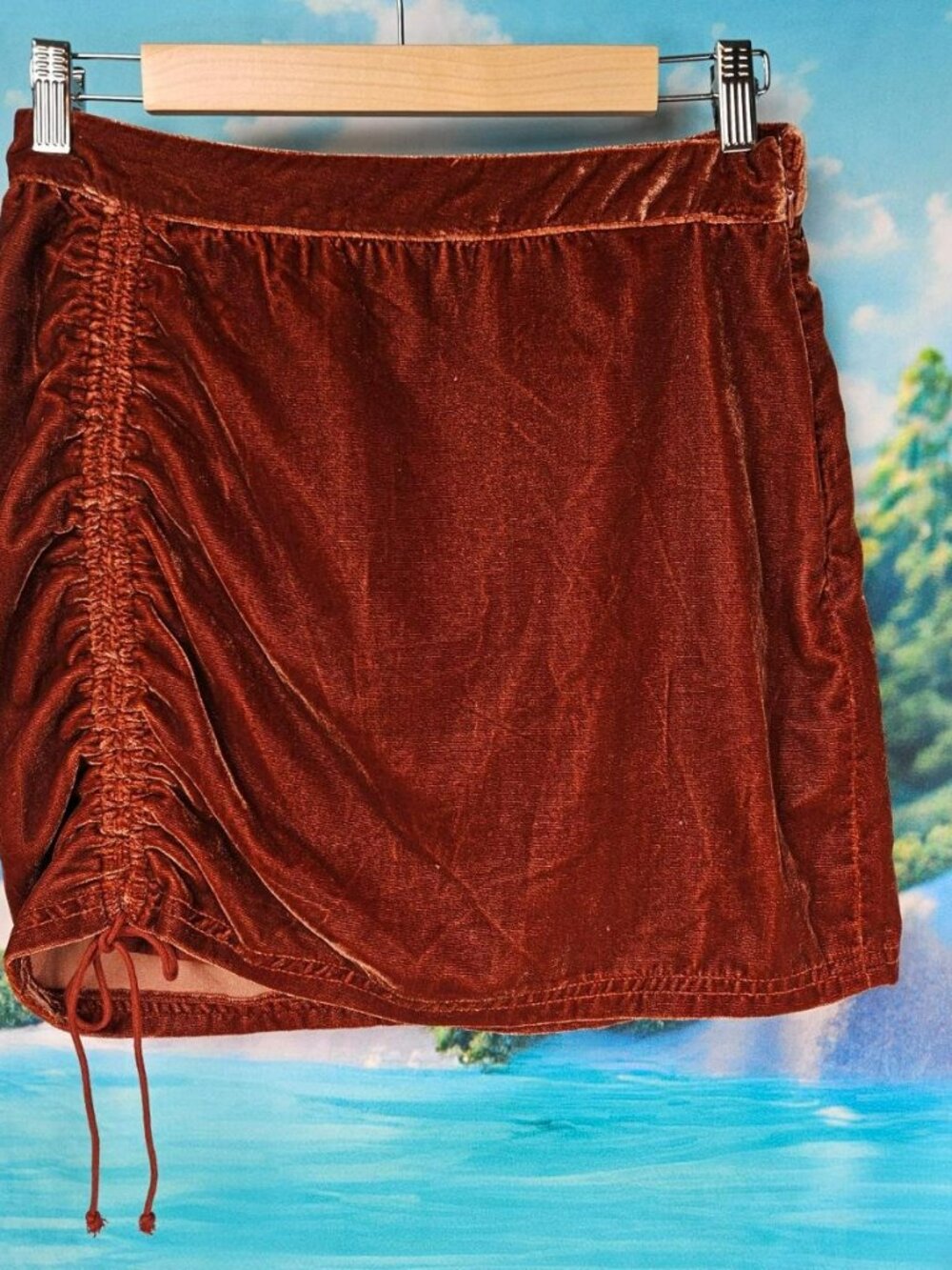 Free People Mini Skirt Womens 8 Velvet Brown Rust NWT New Boho Street Stylish
